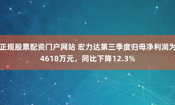 正规股票配资门户网站 宏力达第三季度归母净利润为4618万元，同比下降12.3%